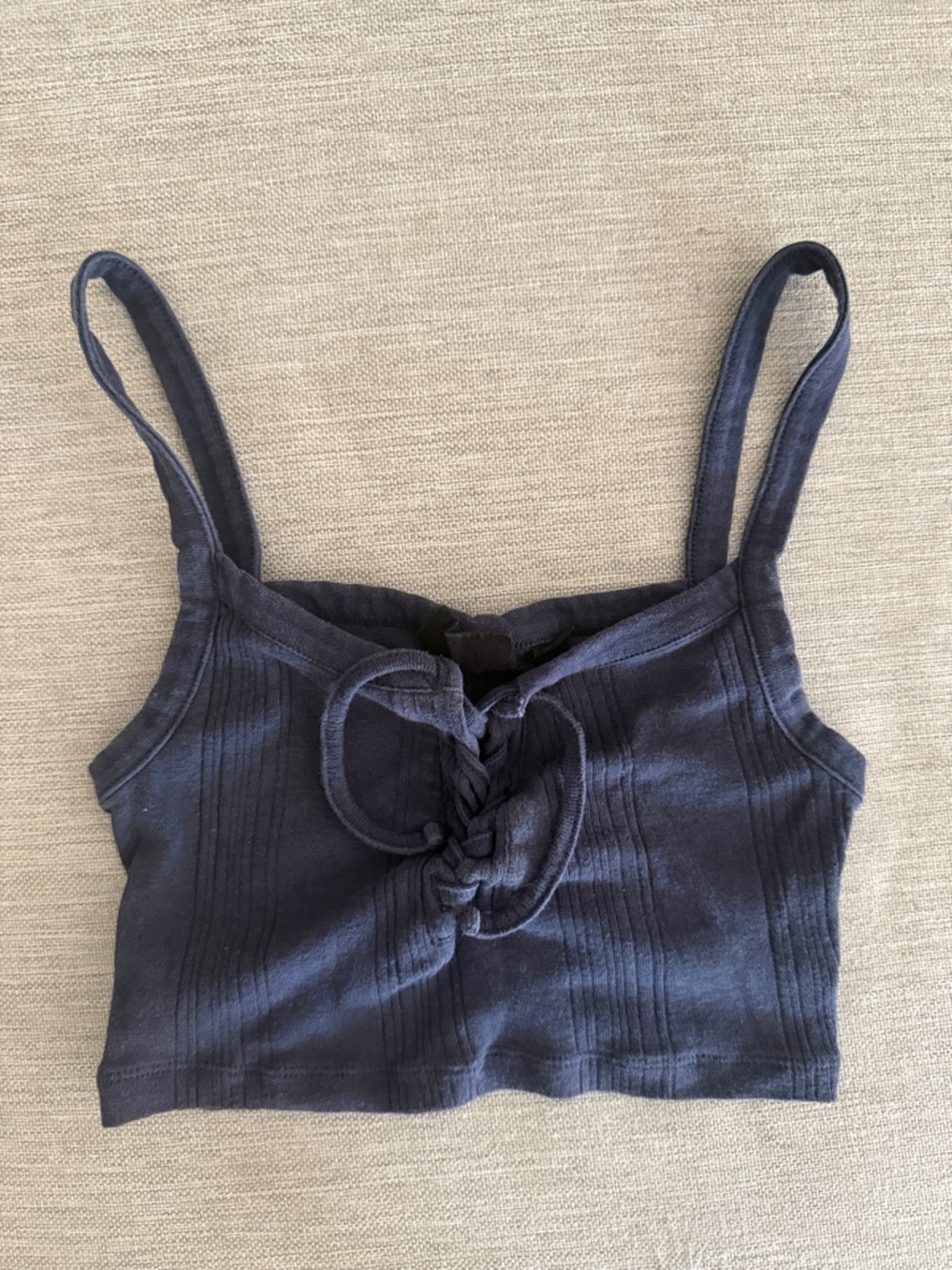 Women's Navy Blue Tie-Front Cropped Tank Top